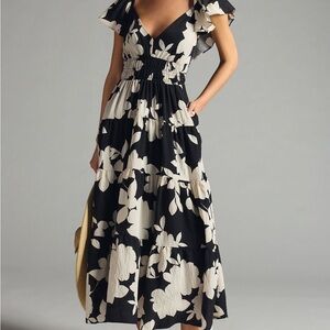 Anthropologie Black and White Floral Maxi Dress